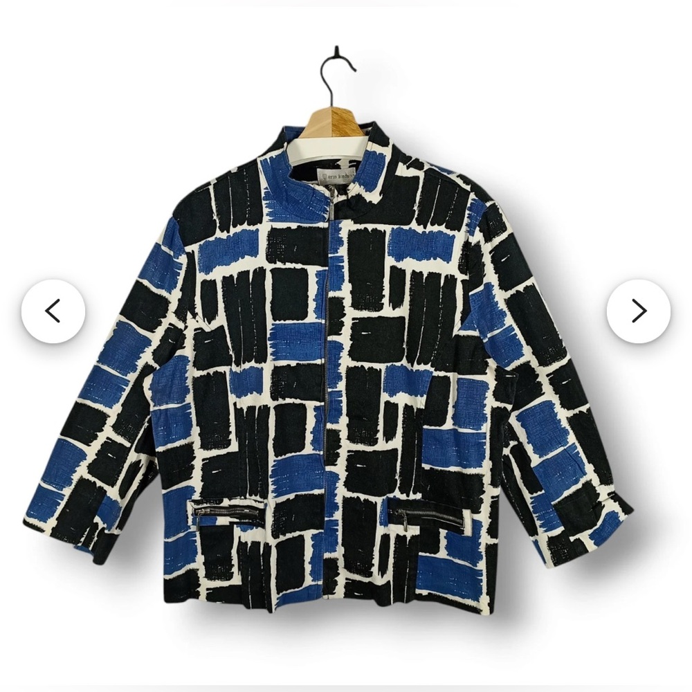 Erin London Women's Lightweight Full-Zip Jacket | Black & Blue Patterns